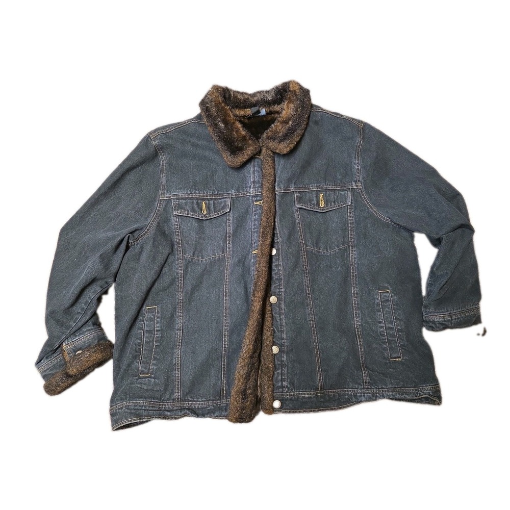 Dennis Basso Women 2X  Dark Wash Denim Jacket  Removeable Faux Fur Collar Insert